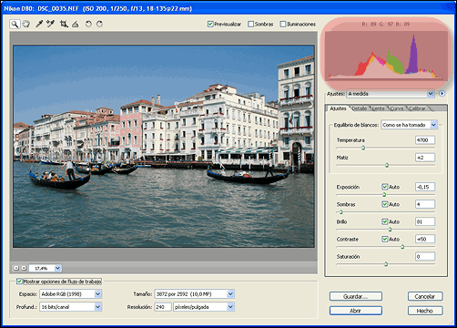 Histograma de Adobe Camera RAW