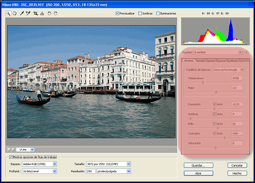 Ajustes en Adobe Camera RAW