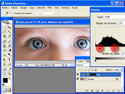 Ajustando niveles en el iris